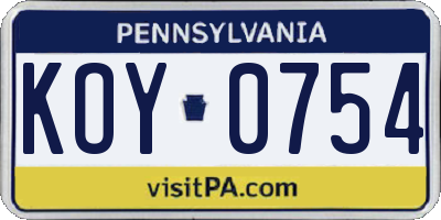 PA license plate KOY0754