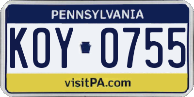 PA license plate KOY0755