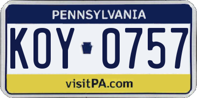 PA license plate KOY0757