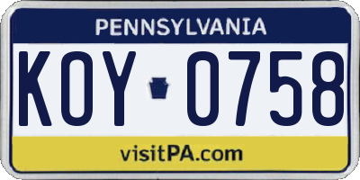 PA license plate KOY0758