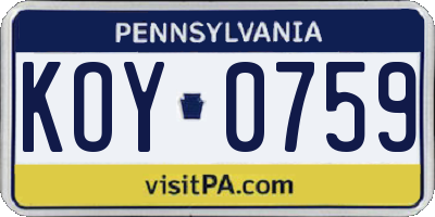 PA license plate KOY0759