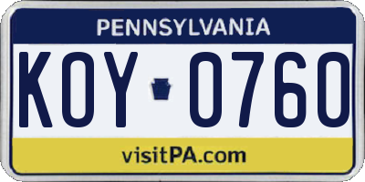 PA license plate KOY0760