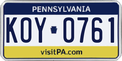 PA license plate KOY0761