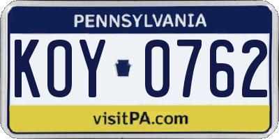 PA license plate KOY0762