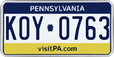 PA license plate KOY0763