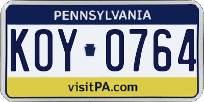 PA license plate KOY0764