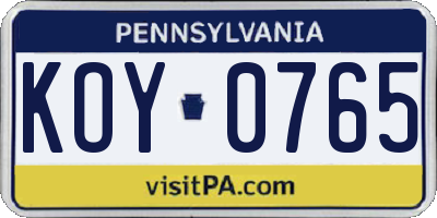 PA license plate KOY0765