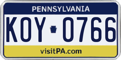 PA license plate KOY0766