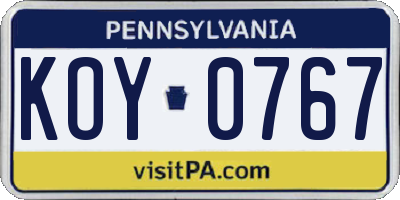PA license plate KOY0767