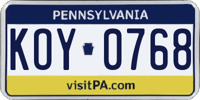 PA license plate KOY0768