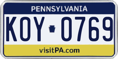 PA license plate KOY0769