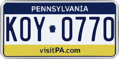 PA license plate KOY0770