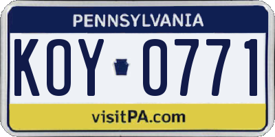 PA license plate KOY0771