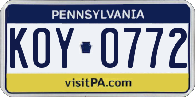 PA license plate KOY0772