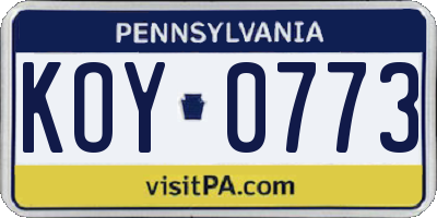 PA license plate KOY0773