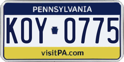 PA license plate KOY0775