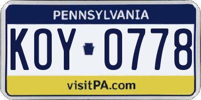 PA license plate KOY0778