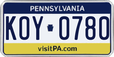 PA license plate KOY0780