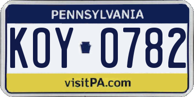 PA license plate KOY0782