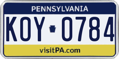 PA license plate KOY0784