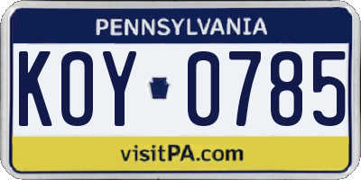 PA license plate KOY0785