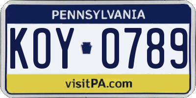 PA license plate KOY0789