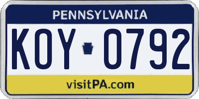 PA license plate KOY0792