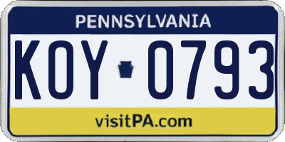 PA license plate KOY0793