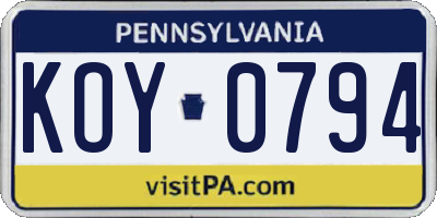 PA license plate KOY0794