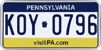 PA license plate KOY0796