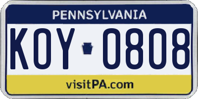 PA license plate KOY0808