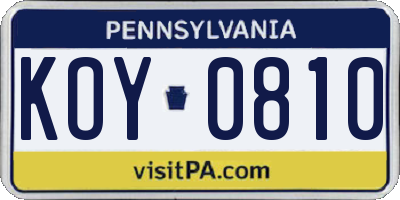 PA license plate KOY0810