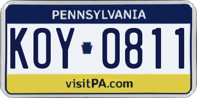 PA license plate KOY0811