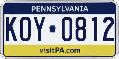 PA license plate KOY0812