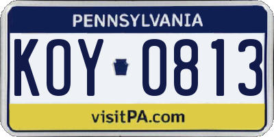 PA license plate KOY0813