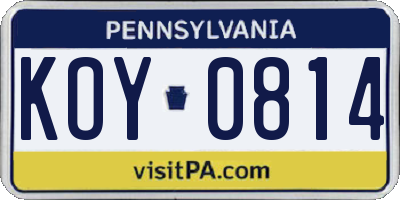 PA license plate KOY0814