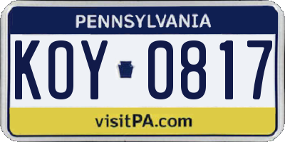 PA license plate KOY0817