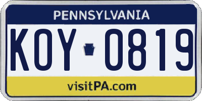 PA license plate KOY0819