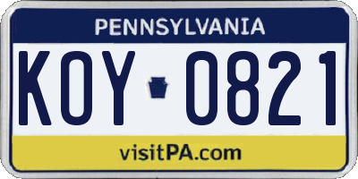 PA license plate KOY0821