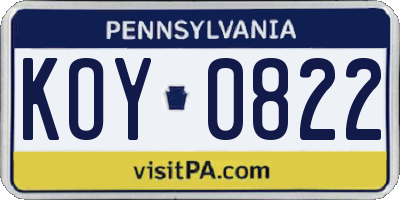PA license plate KOY0822