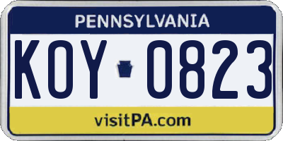 PA license plate KOY0823
