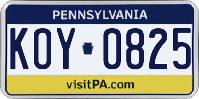 PA license plate KOY0825