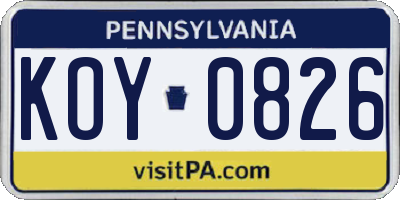 PA license plate KOY0826
