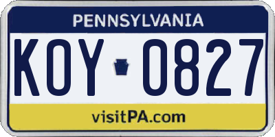PA license plate KOY0827