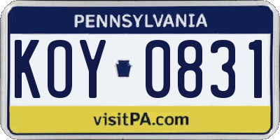 PA license plate KOY0831