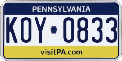 PA license plate KOY0833