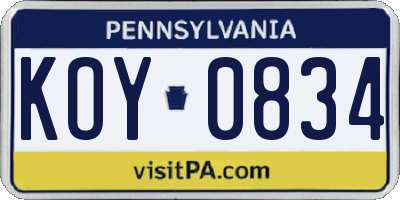 PA license plate KOY0834