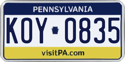 PA license plate KOY0835