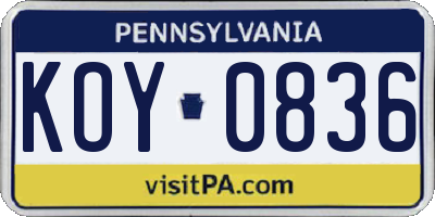 PA license plate KOY0836