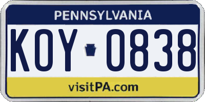 PA license plate KOY0838